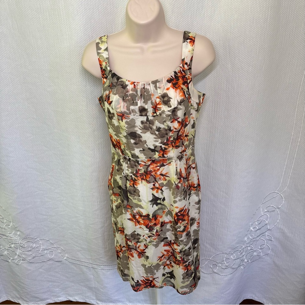 Banana Republic Floral Dress - Orange, Green and Cream